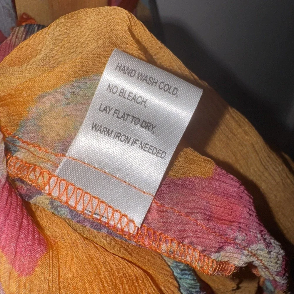 JOHNNY WAS 100% Silk Maxi Dress Sz S Orange Floral Tiered Lined Boho Ribbon Slip - Picture 13 of 16